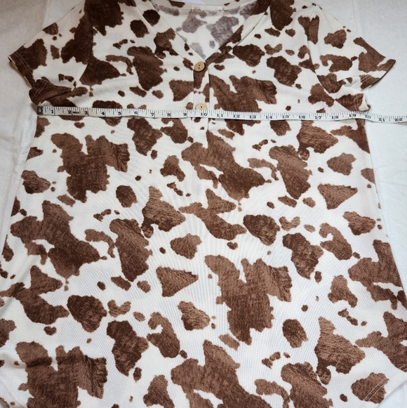 Bombom Brown and White Cow Print Women's Top - Picture 10 of 15